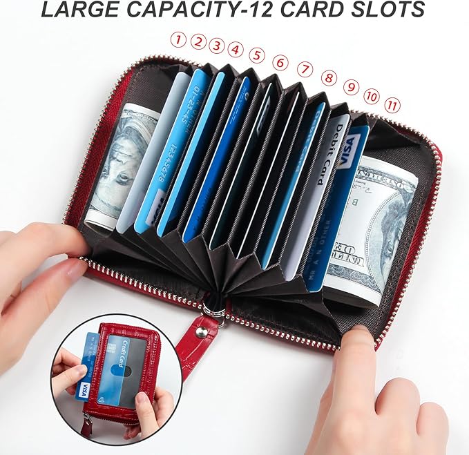 Credit Card Wallet, RFID Card Case Wallet, Zipper Card Cases Holder for Men Women, RFID Blocking, KeyChain Wallet, Compact Size Card Organizer Case for Women