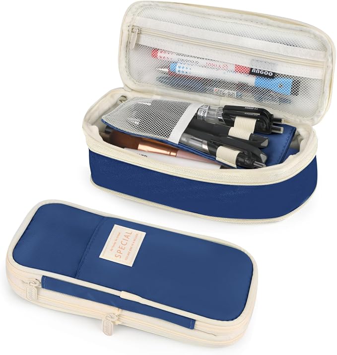 Pencil Case, Large Capacity Aesthetic Pencil Cases with Durable Zipper, Big Stationery Pencil Pouch for Women & Men , Adults Portable Storage Organizer Bag for College, office, Travel (Dark Blue)