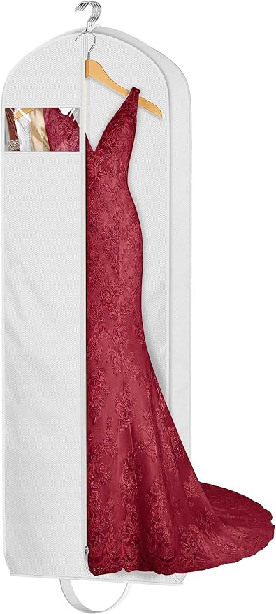 MISSLO 72" Wedding Dress Garment Bag for Travel Waterproof Dress Bags for Gowns Long 4" Gusseted Dresses Protector Bag for Closet Storage Clothing Covers for Hanging Clothes, White