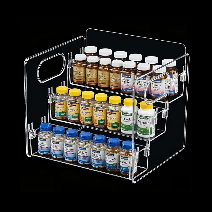 3-Tier Vitamin Storage Organizer, Organizer for Vitamin Bottles And Medicine Bottle, Vitamin Bottle Organizer for Countertop, Bathroom Cabinet Storage Items Are Clearly Visible (1)