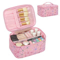 OCHEAL Makeup Bag - Portable Large Capacity Travel Cosmetic Case for Women with Handle and Divider Toiletry Organizer for Girls on the Go -Geometric Pink