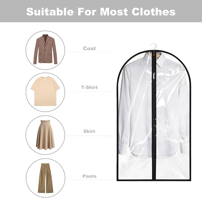 Garment Bags for Hanging Clothes, 45'' Suit Bag Cover for Storage and Travel, Dress Bags for Gowns Long (Clear)