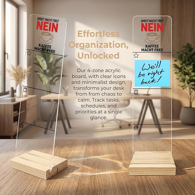 Sticky Note Holder, Acrylic Monitor Memo Board Desk Organizer, Post It Note Holder with Wooden Base, Comes with 200 Sheets Assorted Size Self Stick Notes for Office Desktop Workspace
