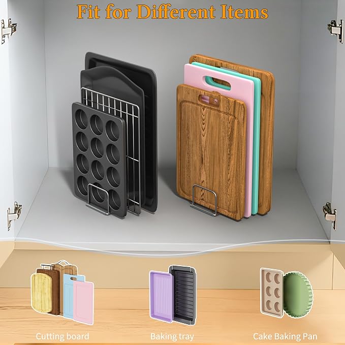 1-Pack Cutting Board Organizer Holder Stand, Stainless Steel Holder, Cutting Board Storage Rack with 4 slots for Baking Sheet and Cookie Sheet,1.0Inch Slots (1PC(1.0in))