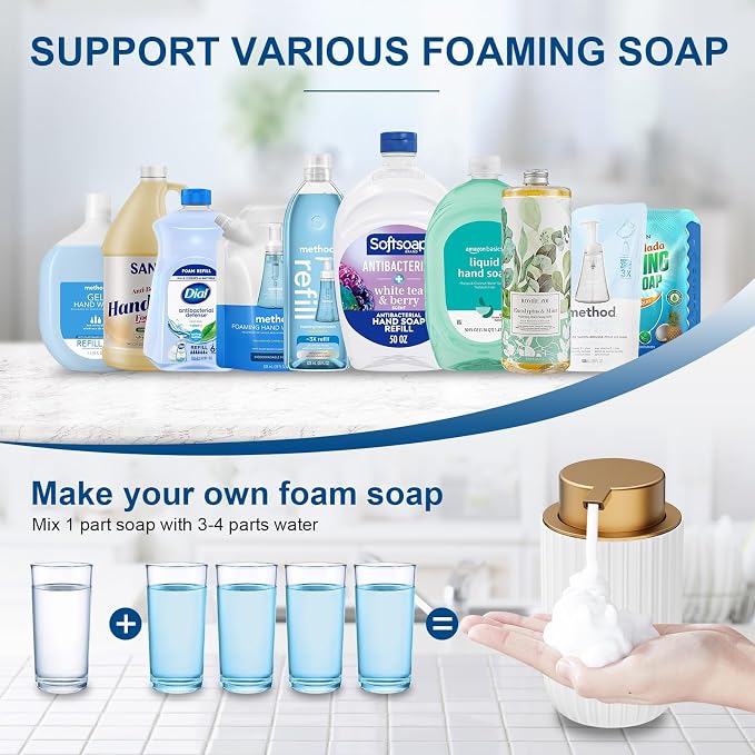 Ceramic Foaming Soap Dispenser, 12 oz Bathroom Foam Hand Soap Dispenser, Refillable Lotion Soap Dispenser with Removable Pump for Kitchen Hand Wash Dispenser, Modern Home Decor(White)