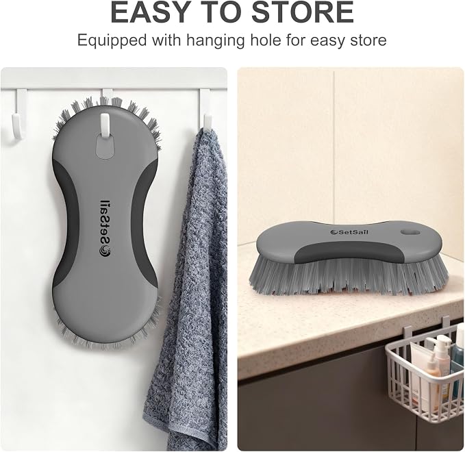 SetSail Multi-Purpose Scrub Brush of 2 Pack, Stiff Bristles Cleaning Brush with Non-Slip Grip Heavy Duty Scrub Brushes for Cleaning Bathroom Kitchen Tile Bathtub Sink, Black Grey