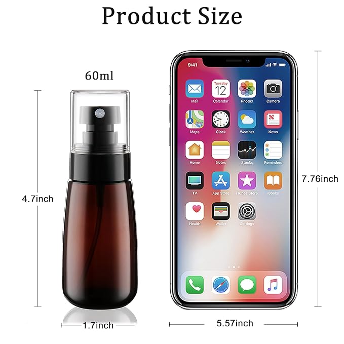Travel Spray Bottle 2oz/60ml 2 Pack TSA Approved Fine Mist Spray Bottles Refillable Cosmetic Leak Proof Travel Size Spray Bottle for Hair Perfumes Skincare Water Face Sprayer(Brown)