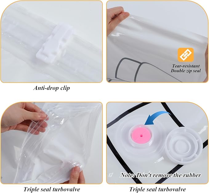 6 Pack Hanging Vacuum Storage Bags for Clothes,43 x 27 inch Reusable Vacuum | Garment Seal Bag,Space Saver Bags,Dustproof Extra Large XXL for Clothing Travel Suits, Coat,Jackets, Dresses, Jackets (Clear)