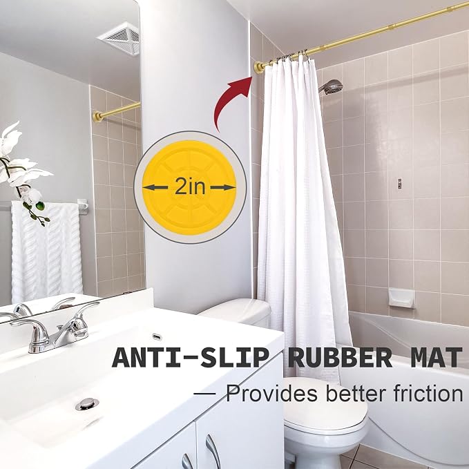 Thestoa Gold Shower Curtain Rod Adjustable 43-66 inch, 1"Diameter Spring Tension Curtain Rod No Drill, Anti-Rust Non-Slip Shower Rod for Bathroom
