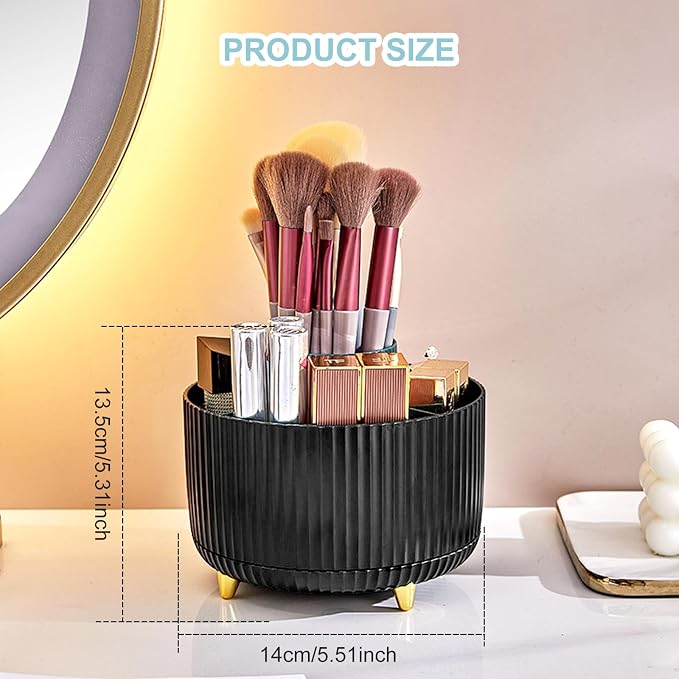 Cayxenful Pencil Holder For Desk,5 Slots 360°Degree Rotating Desk Organizers And Accessories,Desktop Storage Stationery Supplies Organizer, Cute Pencil Cup Pot For Office, School, Home (H-Black)