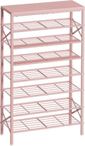 8-Tier Tall Shoe Rack Organizer Shoe Storage for Entryway 24-32 Pairs Metal Shoe Rack for Closet Heavy-Duty Shoe Rack with Wooden Top Shelf for Garage Pink