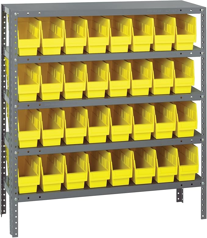 Quantum Storage Systems 1839-203YL Store More Steel Shelving Unit with 6" Shelf Bins, 18" D x 36" W x 39" H, Yellow