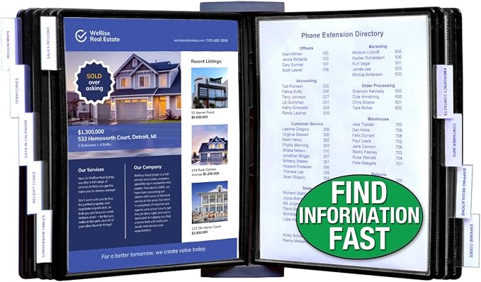 Ultimate Office AdjustaView FastFind 10-Pocket Wall Mounted Reference Display Organizer with All Black EZ Load Pockets to Display 20 Sheets of Your Most Important Letter Sized Documents