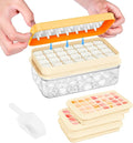 0.8“ Ice Cube Tray with Lid and Bin, PHINOX 84 Cubes Ice Trays for Freezer, Ice Cube Trays for Freezer with 3 trays, Container, Lid & Ice Scoop, BPA Free, Yellow(28Cubes/Tier)