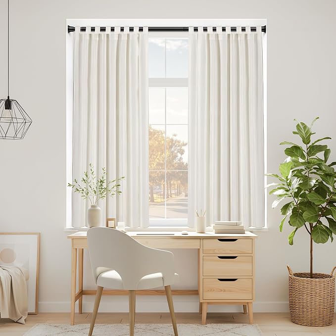 2 Pack Spring Tension Curtain Rod 32-76 inch, Adjustable Expandable Tension Curtain Rod No Drilling, Tension rods for Window Doorway Kitchen Curtain, Black