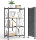 4-Tier Folding Metal Storage Rack - 50" Heavy-Duty Steel Frame with Wheels, No Assembly Utility Organizer, Rolling Shelving Unit for Kitchen, Garage, Pantry, Bedroom (Gray, 4 Tier)
