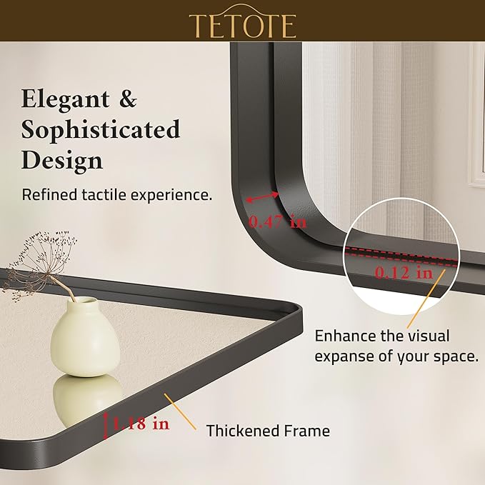 TETOTE Black Framed Mirrors for Bathroom, 36 x 36 Inch Modern Wall Mounted Square Matte Frame Decorative Vanity Mirror for Living Room Entryway