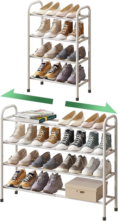 kiplant Expandable Shoe Rack, 4-Tier Expandable Metal Shoe Rack,Shoe Shelf for Closet, Entryway & Hallway