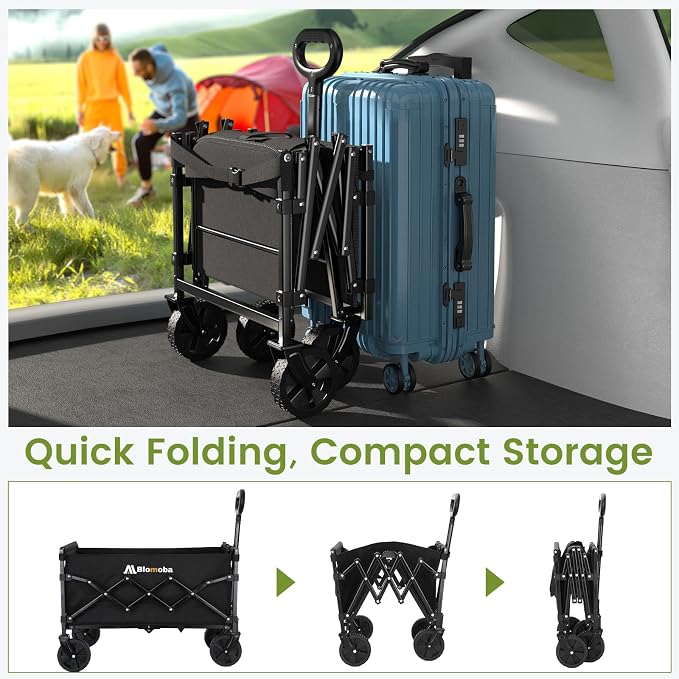 Blomoba 220LBS Foldable Wagon with All-Terrain Wheels, Portable Wagon Cart with Extended Tailgate, Adjustable Handle, Utility Cart for Camping, Shopping, Garden, Sports, Grocery, Black