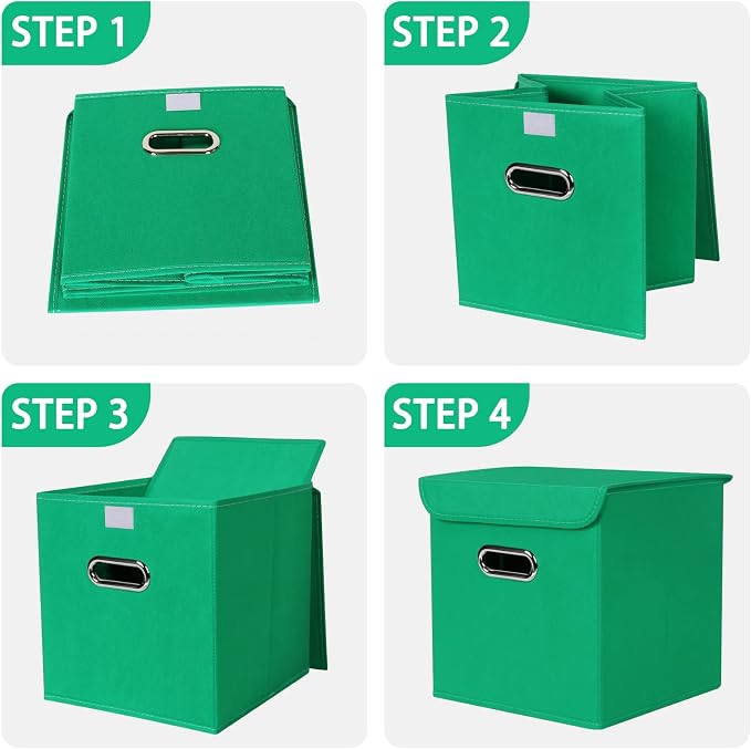 Closet Organizers Fabric Storage Bins With Lids Collapsible Cube Storage Organizer Basket With Handles,Storage Boxes for Clothes Storage,Office,Laundry,Shelves,6 Pack,（Green）