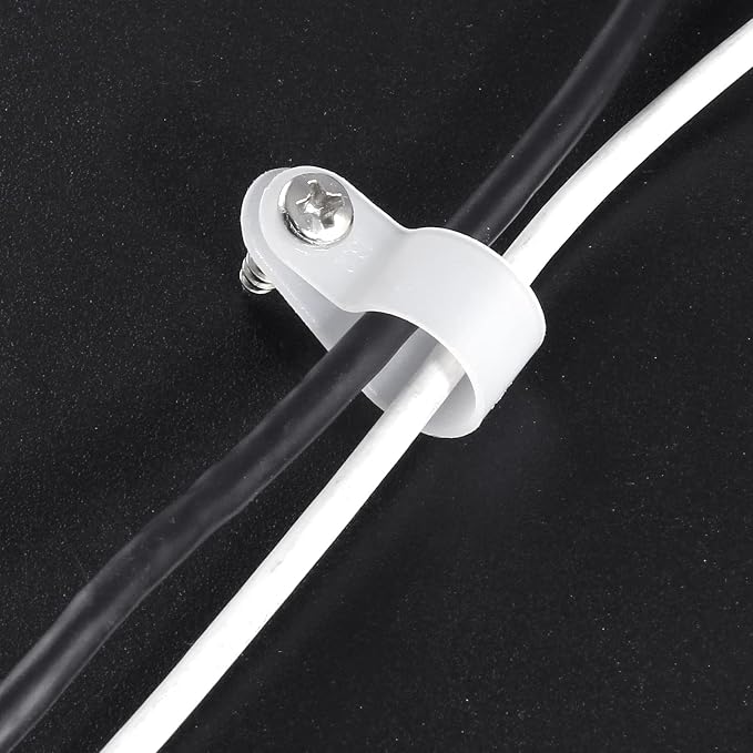1/2 Inch R-Type Clip Clamp, 100 Pcs | Nylon P-Type Mounting Clips, Cable & Wire Management, Stainless Steel Screws Included