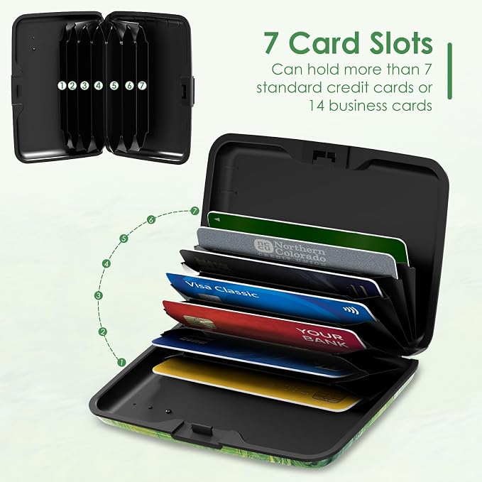 Mini RFID Credit Card Holder for Women Men, Slim Business Metal Hard Card Case, Cute Aluminum Travel Card Wallet ID Case, Green Wheat Field