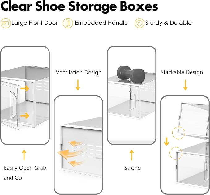 SEE SPRING XX-Large Shoe Storage Box Fit Size 14, Clear Plastic Stackable Shoe Organizer for Closet, Space Saving Sneaker Shoe Rack Containers Bins Holders for Entryway, 12 Pack Clear