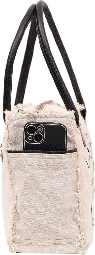 Shy Shy Bags Sel De Mer Canvas & Cowhide Tote Bag - Upcycled Radiant Leather Hand Bag