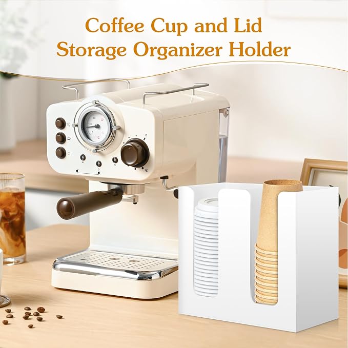 White Mason Jar Lid Organizer (Wide Mouth & Regular Mouth) 2 Compartment Cup Dispenser Organizer Ball Jar Wooden Storage Accessories for Kitchen Coffee Tumbler Lids, Fit Mason/Canning/Bamboo Lids