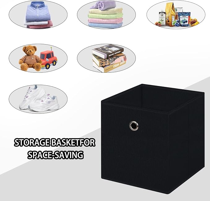 Black Foldable Storage Cubes Bins ,11 Inch Cloth Storage Cube Fabric Storage Box Cubes Organizer Baskets with Handles for Home Organizer Set of 6 (Black)