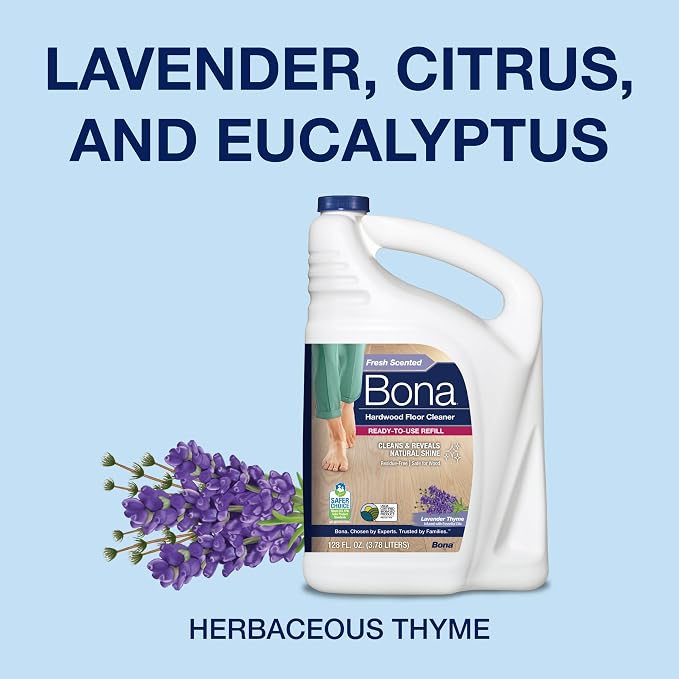 Bona Hardwood Floor Cleaner Refill - 128 fl oz - Lavender Thyme Scent | Residue-Free Floor Cleaning Solution Spray Mop and Spray Bottle Refill - For Wood Floors
