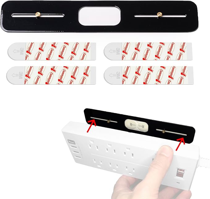 Freeport Power Bar Mount Plate – Self-Adhesive Wall Mount for Power Strips, Perfect for RV, Dorm, Home, and Rentals - Black