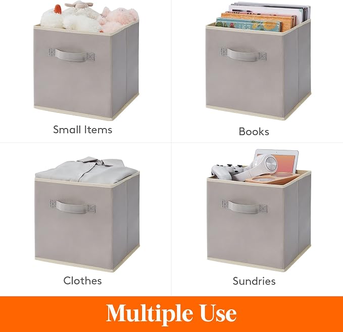 Lifewit Storage Cubes, Foldable Decorative Fabric Storage Baskets for Organizing Home Organizers with Handles for Shelves, Closet, 11 Inch Bins, 18L Light Gray, 6 Packs