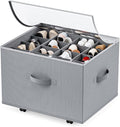 HOUSE AGAIN Shoe Organizer for Closet, Shoe Storage Organizer with Wheels, Foldable Shoe Storage Box with Adjustable Dividers and Clear Cover, Reinforced Handles, Fits up to 16 Pairs, Gray