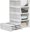 Folding Wardrobe Storage Box 4-Pack Plastic Drawer Organizer Stackable Shelf Baskets Cloth Closet Containers Bin Cubes,Home Office Bedroom Laundry Fold Pull Out Dividers for Clothes,Toys White