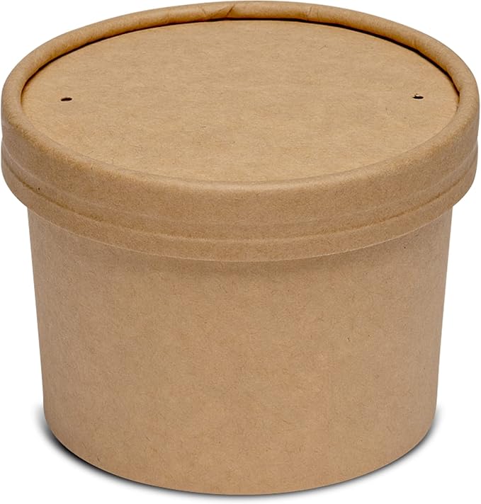GUSTO 12 oz. Kraft Paper Food Containers with Vented Lids - [25 Count] To Go Hot Soup Bowls, Disposable Ice Cream Cups, Ideal for Hot and Cold Foods - (Formerly Comfy Package)