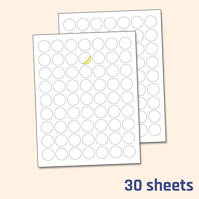1 inch Round Labels Printable Circle Stickers - 8.5" x 11", 30 Sheets | Laser/Inkjet Printing, comes with Print Templates