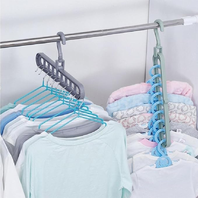 9 Space-Saving Hangers Heavy-Duty PP Plastic Tiered Hanger Organizer with Non-Slip Foldable Design, for Closet (Random, 5)