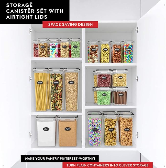 DWËLLZA KITCHEN Airtight 4 Pc Cereal Storage Containers - 14PC Kitchen Pantry Organization and Storage - BPA-Free Clear 8 1.4L Containers with Lids