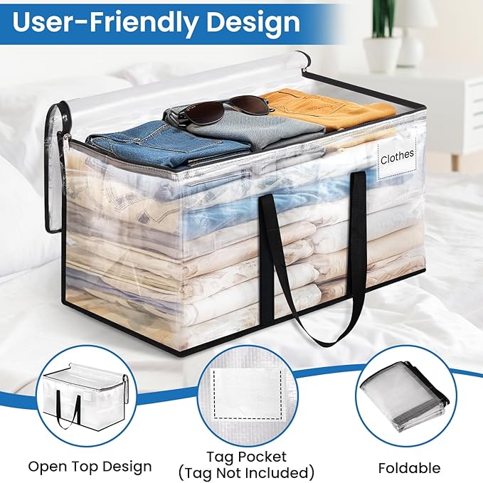 RoomHacks Clear Heavy Duty Extra Large Moving Bags, Reinforced Handle & Double Zipper, Storage Bags Alternative to Moving Box (10 Packs)