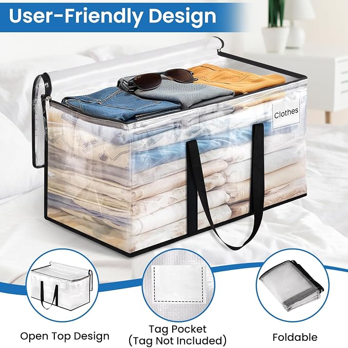 RoomHacks Clear Heavy Duty Extra Large Storage Bags, Reinforced Handles and Double Zippers, Packing Bags Alternative to Moving Boxes (6 Pack)