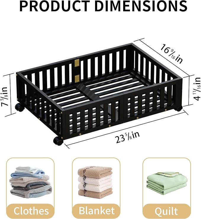 Under Bed Storage with Wheels, 2 Pcs Bamboo Drawers for Clothes and Toy | 360° wheels glide smoothly. Sturdy bamboo frames hold clothes, shoes, bedding and toys. Easy pullout access keeps rooms tidy