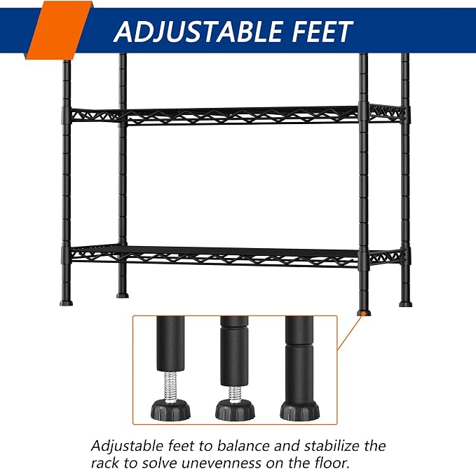 Soywey 4-Shelf Adjustable Heavy Duty Storage Shelving Unit, Metal Organizer Wire Rack for Laundry Bathroom Kitchen Pantry Closet, Black