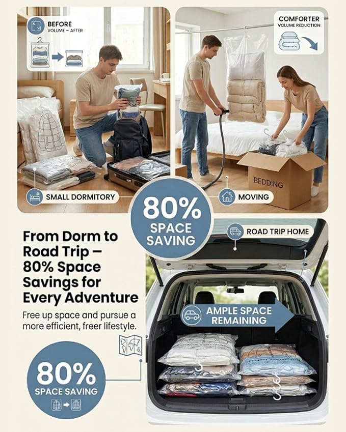 5 Pack Hanging Vacuum Storage Bags, Sealer Bags for Clothing Compression Suits and Jackets Travel and Home Organization Reusable Space Saver Three Sizes Large Medium and Small