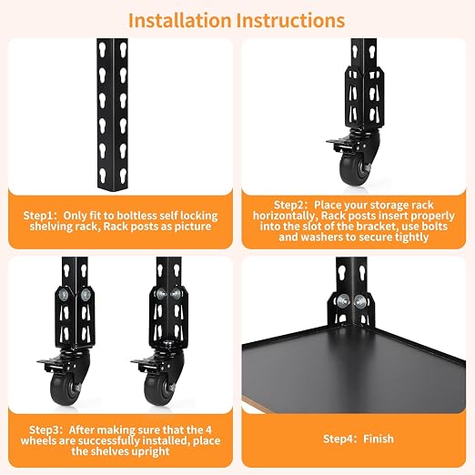 3" Storage Rack Caster Wheels, Storage Shelf Accessories Fit to Boltless Self Locking Shelving Racks, Total Load Capacity 1000 Lbs, 4 Pcs