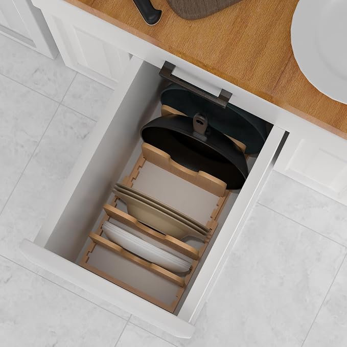 Pots and Pans Organizer Under Cabinet,Bamboo Pot Lid Organizer | Expandable Pan Organizer, Pot and Pan Organizer Rack for Kitchen Countertop or inside Cabinet