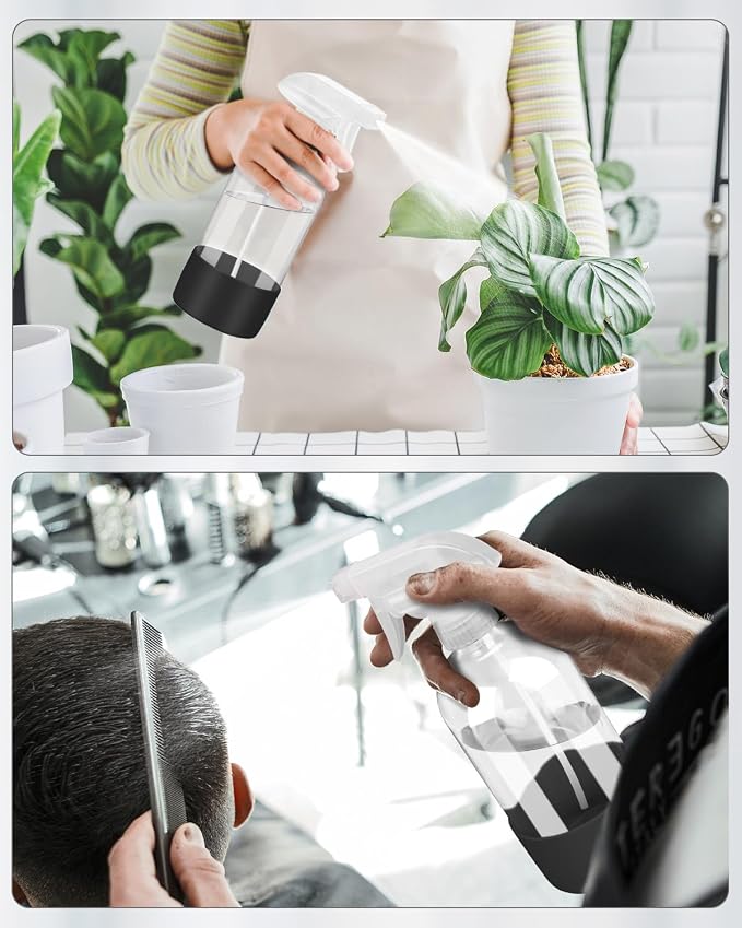 Rionisor Glass Spray Bottles with Silicone Sleeve Protection, Empty 16OZ Reusable Spray Bottles, Refillable Containers with Spray Nozzles for Cleaning Solutions, Plants and Essential Oils 1 Pack Black