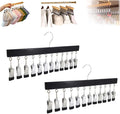 Closet Organizer with 10 Clips, Space Saving Hanging Closet Organizer, Space-Saving Hat Scarf Clothespins for Jeans Skirts Socks Pant Hangers with Clips (Black-12 Clip, 2PCS)