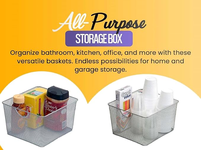 YBM HOME Kitchen Pantry Organizer Wire Basket for Shelves, Cabinets, Pantry, Countertop, Mesh Open Storage Bin Metal Basket for Organizing Food Supplies 12 x 7.8 x 5.8, 2 Pack, Silver