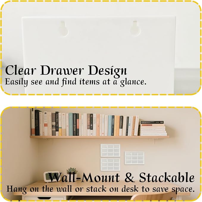 Small Drawer Organizer for Desk, 7.1" x 3.8" x 4.6" Mini Desktop Drawer Organizer with 9 Clear Drawers, Compact Craft & Office Supplies Organizer for Home School (White)